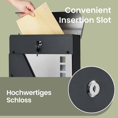 Rootz Mailbox - Letter Holder - Mail Shelter - Weather Protection - Stainless Steel - 37cm x 10.5cm x 37cm - Silver Anthracite