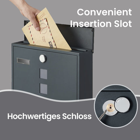 Rootz XXL Mailbox - Letterbox - Postbox - Newspaper Compartment - Stainless Steel - 11cm x 37cm x 37cm