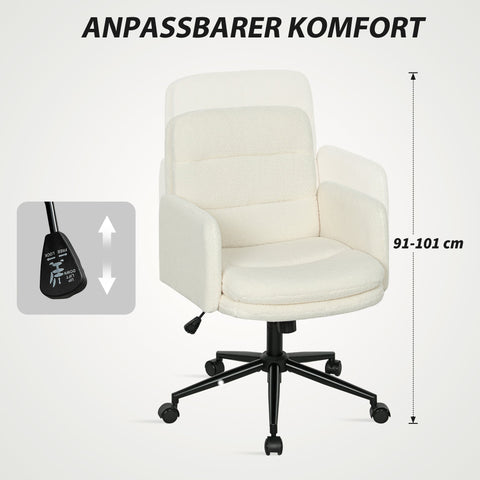 Rootz Ergonomic Mobile Office Chair - Desk Chair - Rotatable Seating - Comfort Fabric - 61.5cm x 65cm x 91-101cm -White