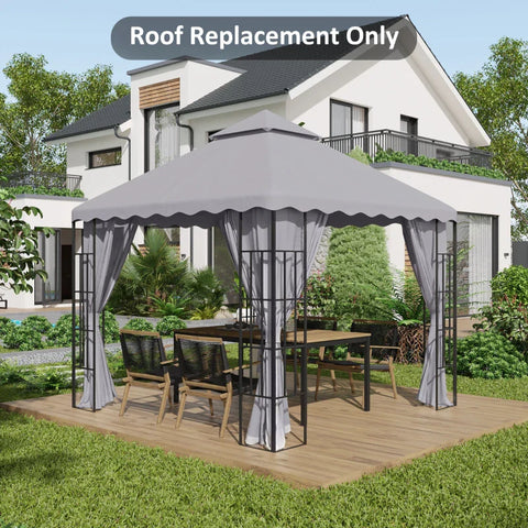 Rootz Gazebo Replacement Roof - Ventilation Canopy - Water Drainage - Holes Polyester - Light Gray - 295L x 295W cm