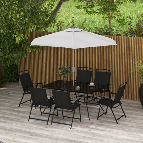 Rootz 8-Part Garden Furniture Set - Outdoor Patio Set - Deck Furniture - UV Protection - Table 140x90x70cm, Chairs 65x56x90cm, Parasol Ø230x210cm