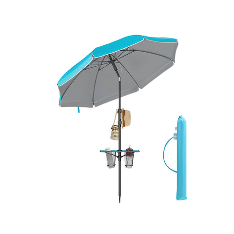 Rootz Parasol - Sun Umbrella - UV Protection Shade - Durable Steel and Polyester - 160cm Diameter x 158-206cm Height, Blue