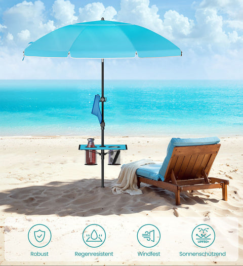 Rootz Parasol - Sun Umbrella - UV Protection Shade - Durable Steel and Polyester - 160cm Diameter x 158-206cm Height, Blue