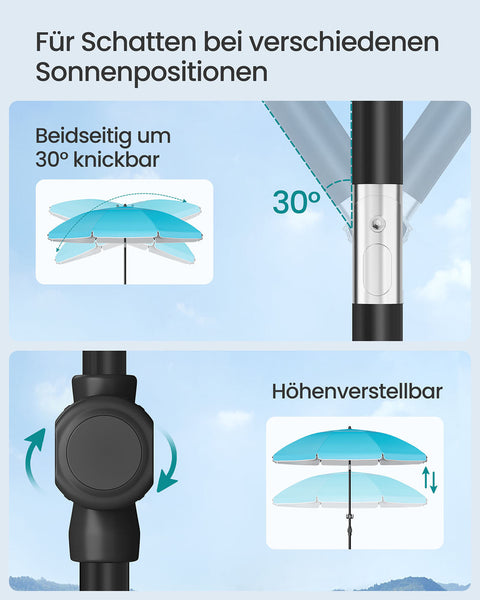 Rootz Parasol - Sun Umbrella - UV Protection Shade - Durable Steel and Polyester - 160cm Diameter x 158-206cm Height, Blue
