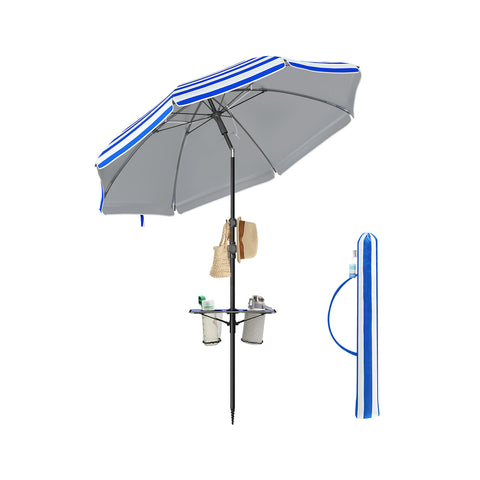 Rootz Adjustable Parasol - Sunshade - Outdoor Umbrella - Height Adjustable - 160cm x 158-206cm - Blue-White