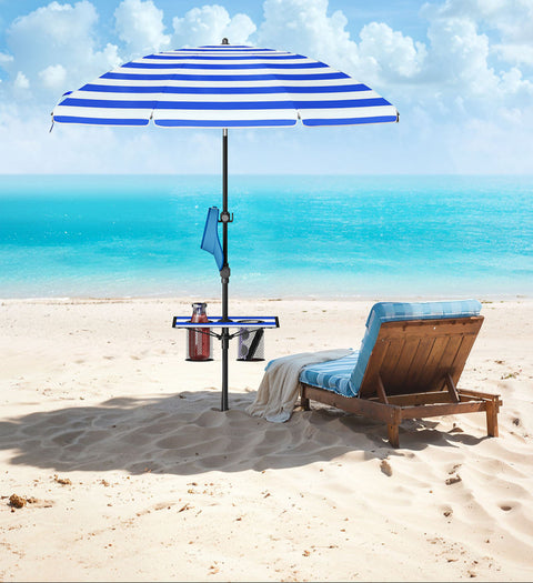 Rootz Adjustable Parasol - Sunshade - Outdoor Umbrella - Height Adjustable - 160cm x 158-206cm - Blue-White