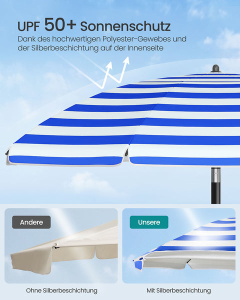 Rootz Adjustable Parasol - Sunshade - Outdoor Umbrella - Height Adjustable - 160cm x 158-206cm - Blue-White