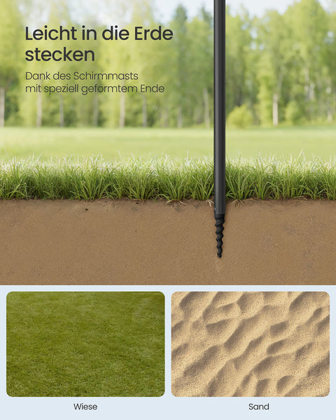 Rootz Adjustable Parasol - Sunshade - Outdoor Umbrella - Height Adjustable - 160cm x 158-206cm - Blue-White