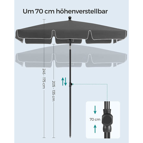 Rootz Steel Framed Parasol - Sun Umbrella - Outdoor Sunshade - 160g Polyester - Adjustable Height - 175-245cm - 230cm x 150cm