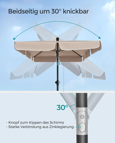 Rootz Taupe Steel Frame Parasol - Sun Umbrella - Outdoor Shade - Polyester Fabric - Adjustable Height - 230cm x 150cm - Lightweight - Portable - 175-245cm erect dimensions