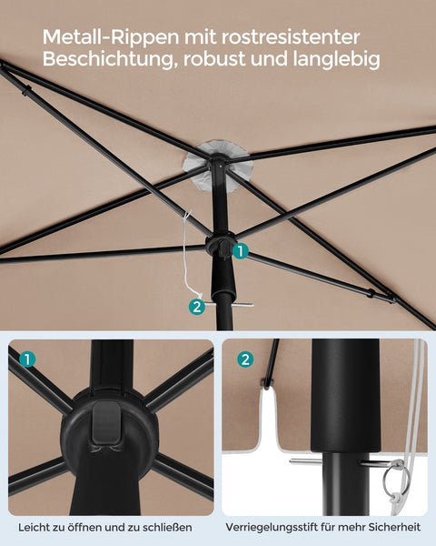 Rootz Parasol - Balcony Umbrella - Sunshade - UPF 50+ Protection - 230 x 150cm - Brown - Steel Frame & Polyester Fabric