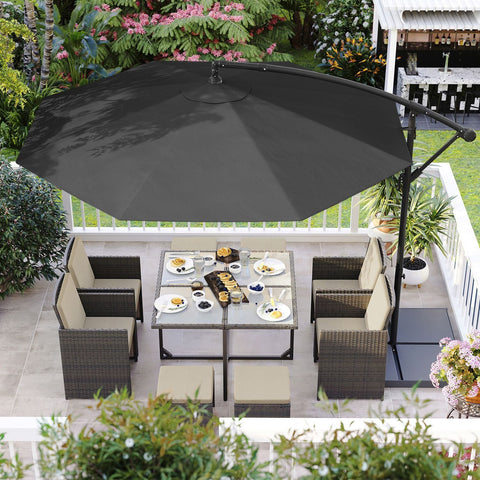 Rootz 3m Gray Patio Umbrella - Outdoor Sun Shade - Metal Pole - Powder Coated - 180g/m2 Polyester Fabric - 2.45m Height - 13.5kg - Parasol Stand Instructions