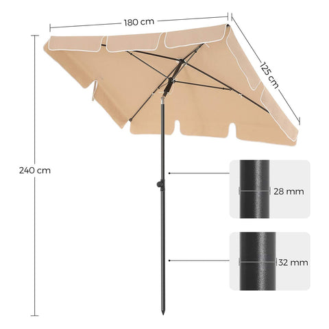 Rootz Balcony Parasol - Sunshade - Outdoor Umbrella - UPF 50+ Protection - 1.8m x 1.25m x 2.4m