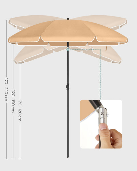 Rootz Beach Parasol - Sunshade - UV Protection Canopy - Adjusts to Sun Angles - 1.8m Diameter x 2.3m Height