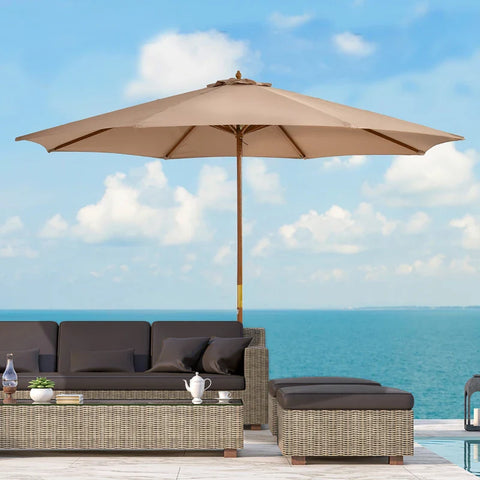 Rootz Parasol - Wooden Umbrella - Garden Umbrella - Bamboo Sun Shade - Umbrella Canopy - Balcony - Khaki - Ø300 x H250 cm