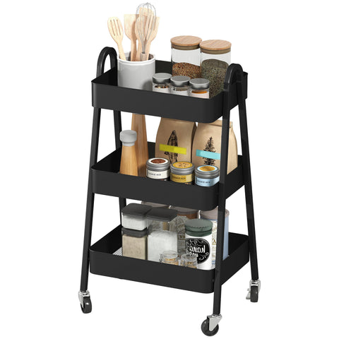 Rootz 3-Level Kitchen Cart - Serving Trolley - Utility Cart - Easy Mobility - 29.8cm x 74.5cm