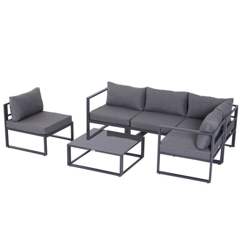 Rootz 6 Piece Garden Set - Outdoor Lounge Set - Patio Furniture - Durable Aluminum Frames - Weather-Resistant Cushions - Tempered Glass Table - Middle Chair: 65cm x 65cm x 63cm - Corner Chair: 65cm x 65cm x 63cm - Coffee Table: 75cm x 70cm x 30cm