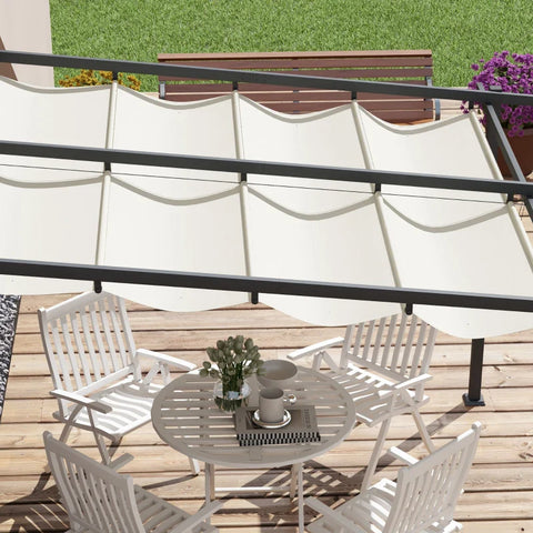 Rootz Garden Gazebo - Retractable Roof - Wall Mounted - Metal Frame - Steel - Polyester - Cream White - 297L x 297W x 200/230H cm