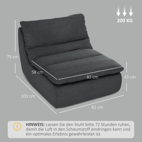 Rootz Grey Foam Floor Armchair - Lying Chair - Lounge Armchair - High-Density Comfort - 82cm x 103cm x 75cm