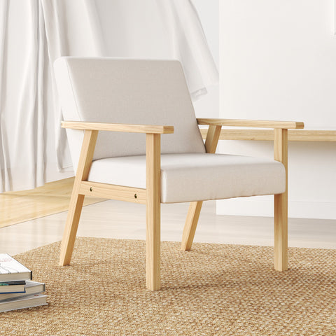 Rootz Upholstered Armchair - Dining Chair - Accent Chair - Solid Wood Frame - Linen Look - 64 x 70 x 72 cm -  White