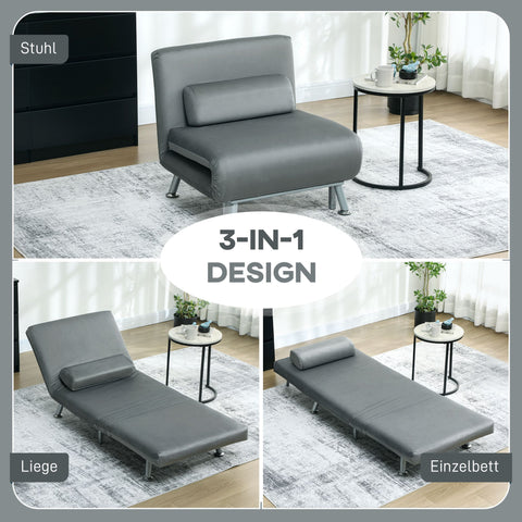 Rootz Folding Armchair with Bed Function - Convertible Chair - Velvet Sleeper - Space-Saving Comfort - 75 x 70 x 75 cm - Grey