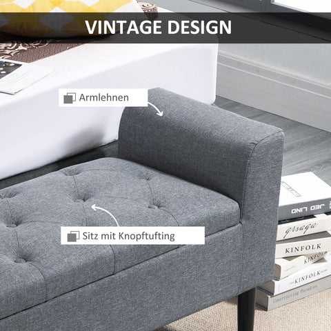 Rootz Bench with Storage - Upholstered Bench - Linen Look - Ample Storage Space - 116 x 44 x 58 cm -  Grey