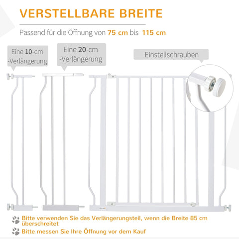 Rootz Door Guard Pet Safety Gate - Sturdy Steel - ABS Plastic - Double Locking - Adjustable 75cm to 115cm - Wall Mount - 115 x 76cm