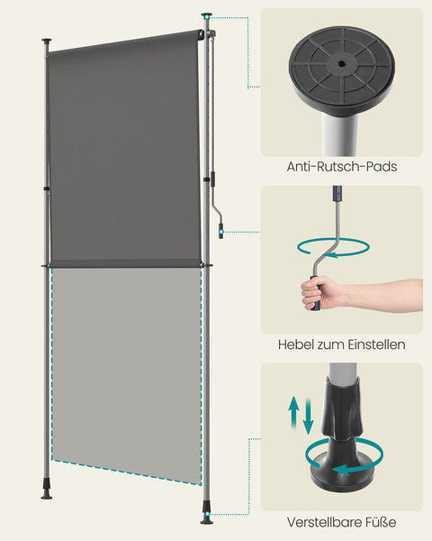 Rootz Sectionrecht Awnings - Adjustable Sun Shade - Anthracite Awning - UV Protection - 150 x (220-300) cm