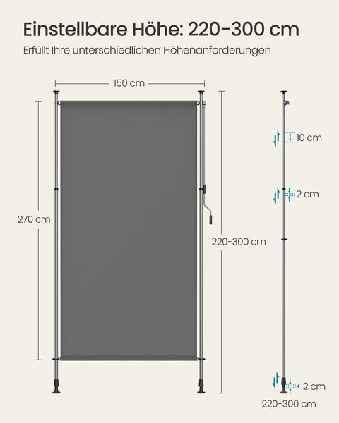 Rootz Sectionrecht Awnings - Adjustable Sun Shade - Anthracite Awning - UV Protection - 150 x (220-300) cm