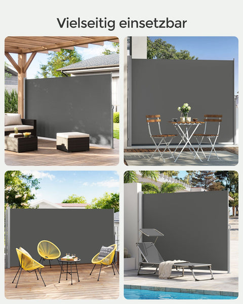 Rootz Side Awning Shade - Outdoor Privacy Screen - UV Resistant - 160cm x 350cm - Anthracite Iron Box - Protective Cap - 6.8kg