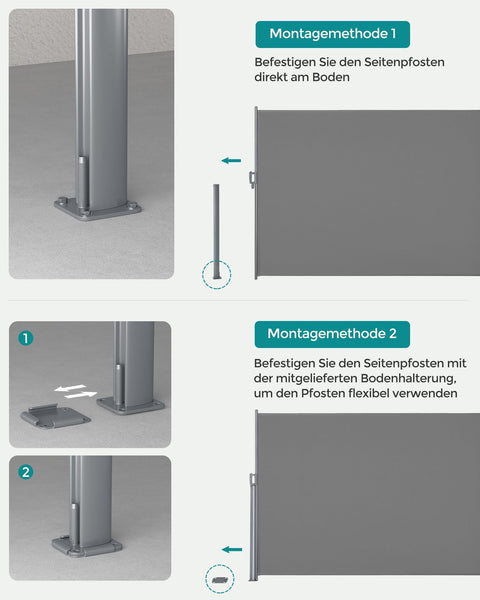 Rootz Extendable Side Awning - Sunshade - Privacy Screen - Aluminum Alloy - 180cm x 400cm - Gray - UV Resistant - 11.3kg