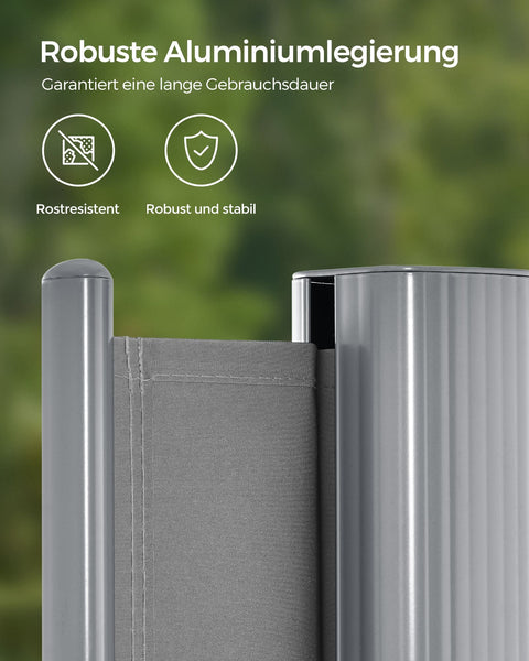 Rootz Grey Extendable Side Awning - Retractable Shade - Outdoor Barrier - Rust-Resistant - 1.8m x 3.5m