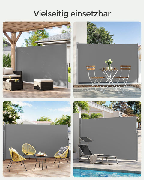 Rootz Grey Extendable Side Awning - Retractable Shade - Outdoor Barrier - Rust-Resistant - 1.8m x 3.5m