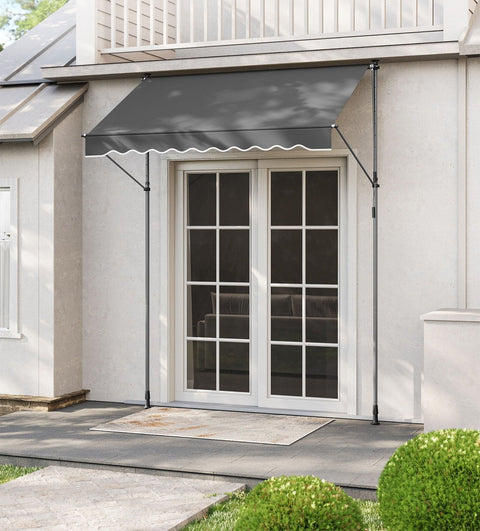Rootz Clamp Awning - Retractable Sun Shade - Manual Crank - UV Protection - 350cm x 120cm - Height 220-300cm - Anthracite