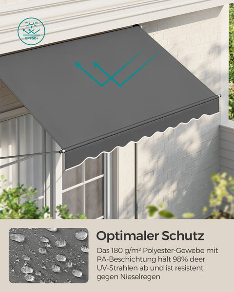Rootz Clamp Awning - Retractable Sun Shade - Manual Crank - UV Protection - 350cm x 120cm - Height 220-300cm - Anthracite