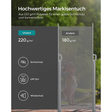 Rootz Zijluifel - Buitenluifel - Zonnescherm - Gepoedercoat staal - Polyester - UV-bescherming - 200 cm x 400 cm