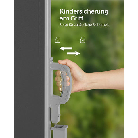 Rootz Extendable Side Awning - Retractable Privacy Screen - Sun Shade - Weather Resistant - 200cm x 400cm -Grey