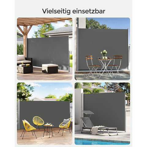 Rootz Extendable Side Awning - Retractable Privacy Screen - Sun Shade - Weather Resistant - 200cm x 400cm -Grey