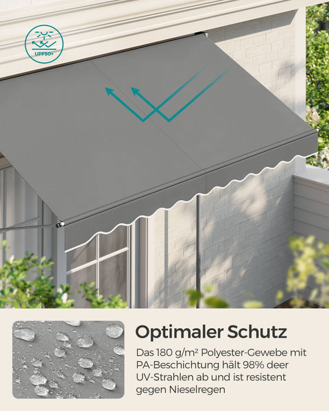 Rootz Clamp Awning - Retractable Sunshade - Outdoor Canopy - UV Protection - 250cm x 120cm - Adjustable Height 220-300cm - Grey
