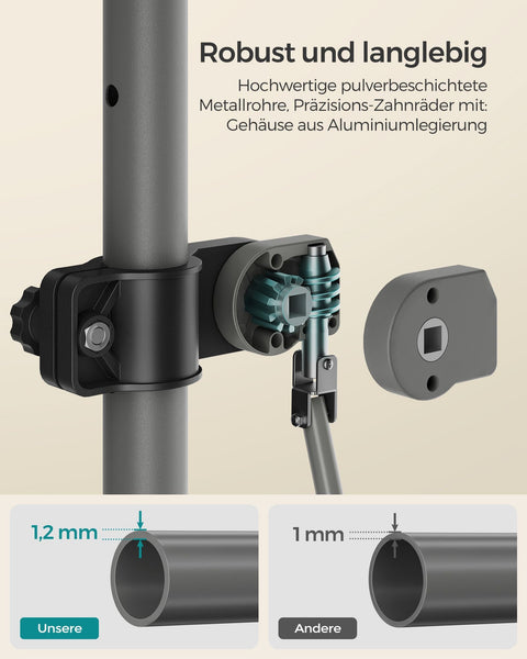 Rootz Grijze Klemluifel met Slinger - Buitenluifel - Zonnescherm - Gepoedercoat staal - Aluminiumlegering - Polyester met PA-coating - 250 cm x 120 cm x 220-300 cm - Lichtgewicht 8,8 kg - Eenvoudige montage - Inclusief instructies