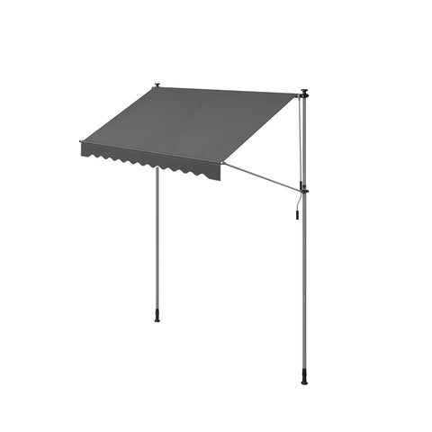 Rootz Anthracite Clamp Awning with Crank - Outdoor Canopy - Sun Shade - Powder-coated Steel - Aluminum Alloy - Polyester - Adjustable Height - Easy Crank Operation - Lightweight - 250cm x 120cm - 220-300cm Height - 8.8kg - Includes Instructions