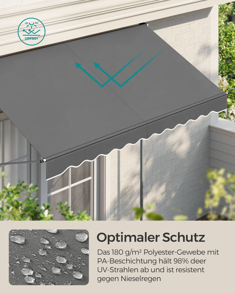 Rootz Clamp Awning - Retractable Shade - Hand Crank Canopy - UV Protection - 250 x 120cm