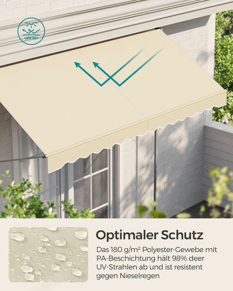 Rootz Clamp Awning with Crank - Beige Canopy - Retractable Shelter - UV Protection - 300cm x 120cm x 300cm