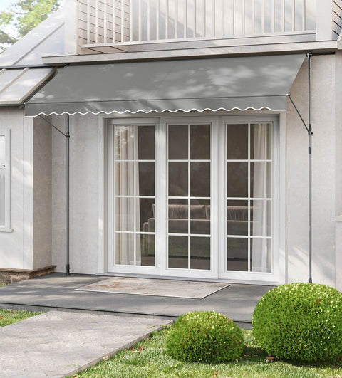 Rootz Clamp Awning with Hand Crank - Sunshade Canopy - Retractable Outdoor Awning - Aluminum Alloy - 350cm x 120cm - Gray