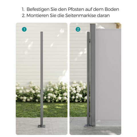 Rootz Grijze metalen zijluifelpaal - Buitenluifelpaal - Zonneschermstandaard - Gepoedercoat - Lichtgewicht - Eenvoudig te monteren - 11,5 cm x 11,5 cm x 152 cm