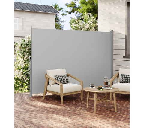 Rootz Side Awning 160 x 350 cm - Balcony Shade - Retractable Outdoor Canopy - Steel Frame - Waterproof Polyester - 9kg - Light Gray