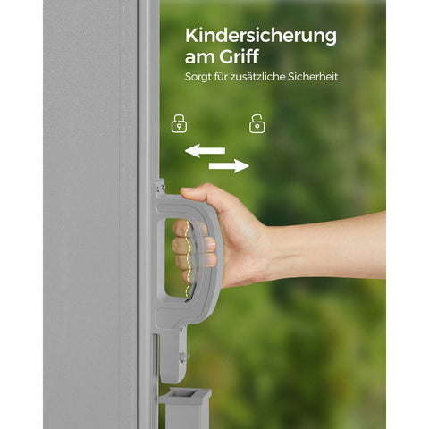 Rootz Side Awning 160 x 350 cm - Balcony Shade - Retractable Outdoor Canopy - Steel Frame - Waterproof Polyester - 9kg - Light Gray