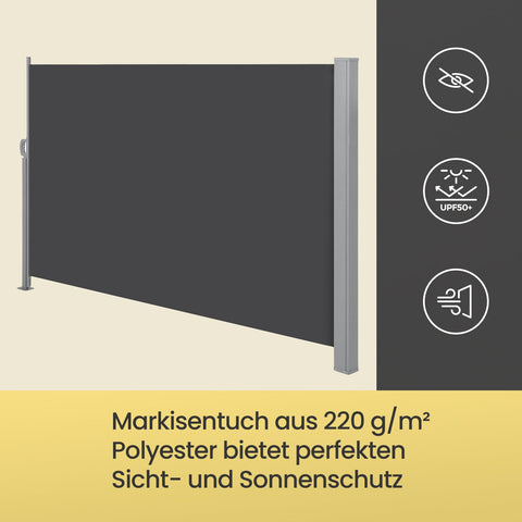 Rootz Side Awning - Retractable Sun Shade - Privacy Screen - Rust Resistant - 200cm x 300cm - Ideal for Outdoors & Poolside
