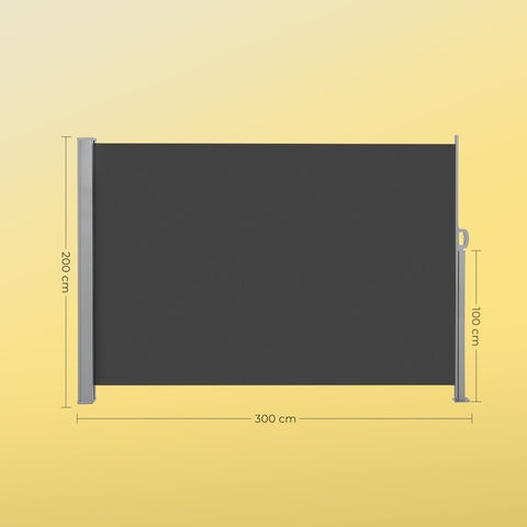 Rootz Side Awning - Retractable Sun Shade - Privacy Screen - Rust Resistant - 200cm x 300cm - Ideal for Outdoors & Poolside