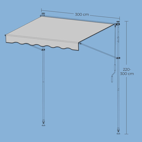 Rootz Clamp Awning - Balcony Awning - Height Adjustable - Powder-Coated Steel Protection - 300cm x 120cm x 220-300cm